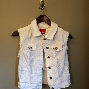 White Distressed Denim Vest